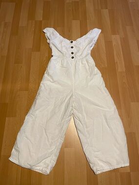 White Wide-Leg Cotton and Linen Jumpsuit